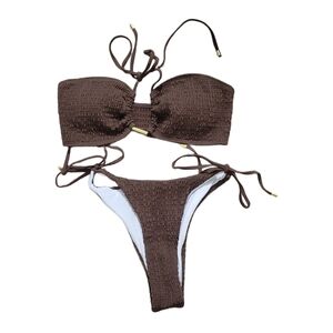 Unbranded Women's Swimsuit Medium Brown 2 Piece Bikini Bandeau High Leg